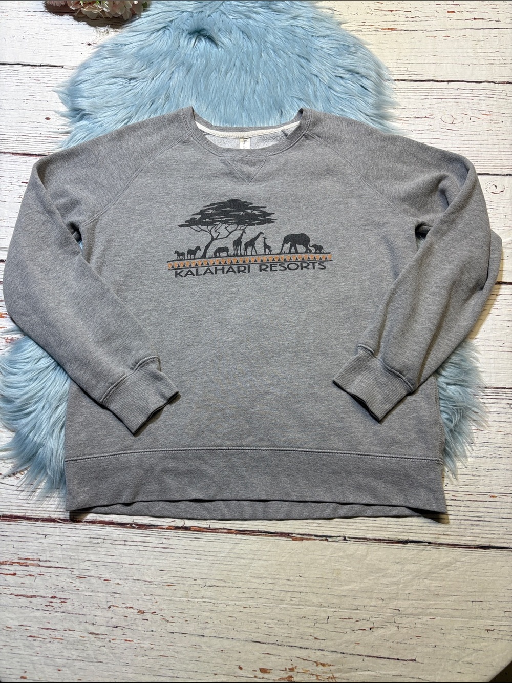 Oura Gray Kalahari Resorts Crewneck Sweatshirt with Safari Graphic Sz L